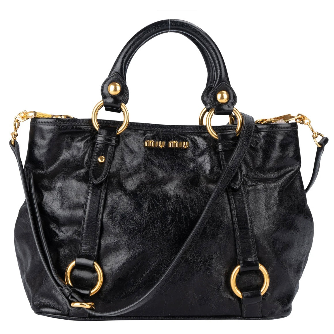 Miu Miu Black Leather Classic City Handbag