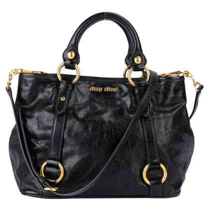 Miu Miu Black Leather Classic City Handbag
