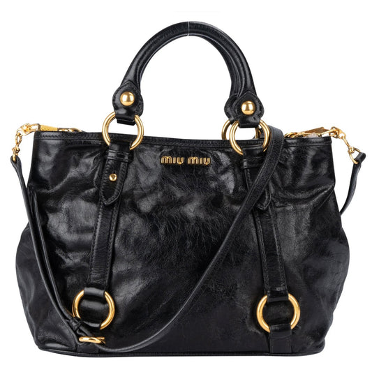 Miu Miu Black Leather Classic City Handbag