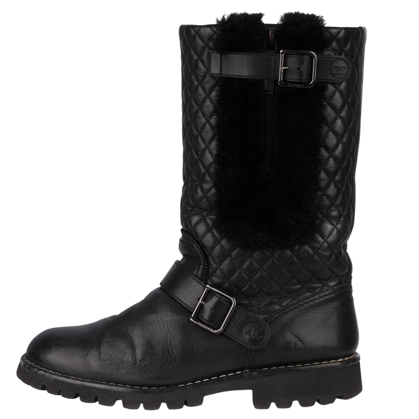 Chanel Quilted Leather Boots Shearling Black (39,5)