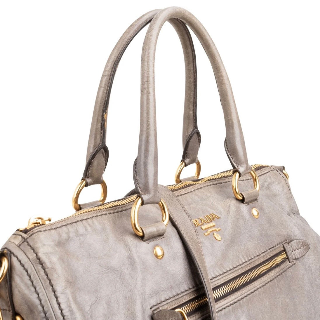 Prada Vitello Shine Leather Bauletto Satchel Handbag