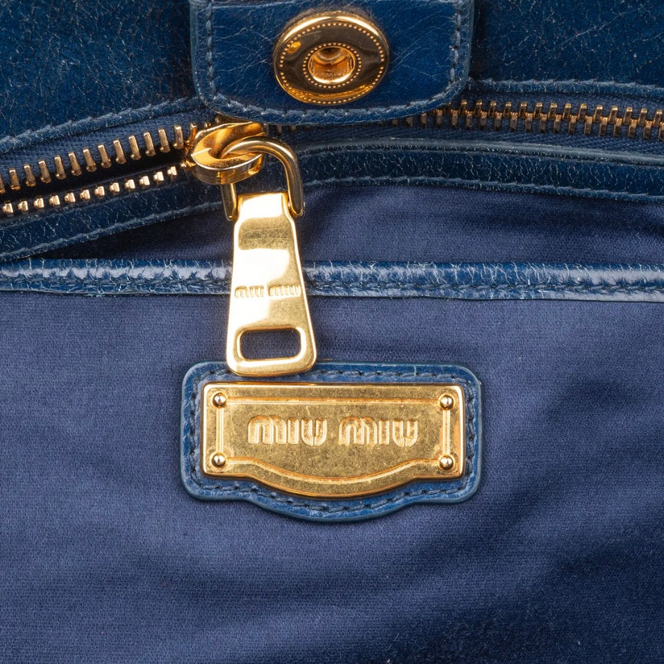 Miu Miu Blue Leather City Handbag