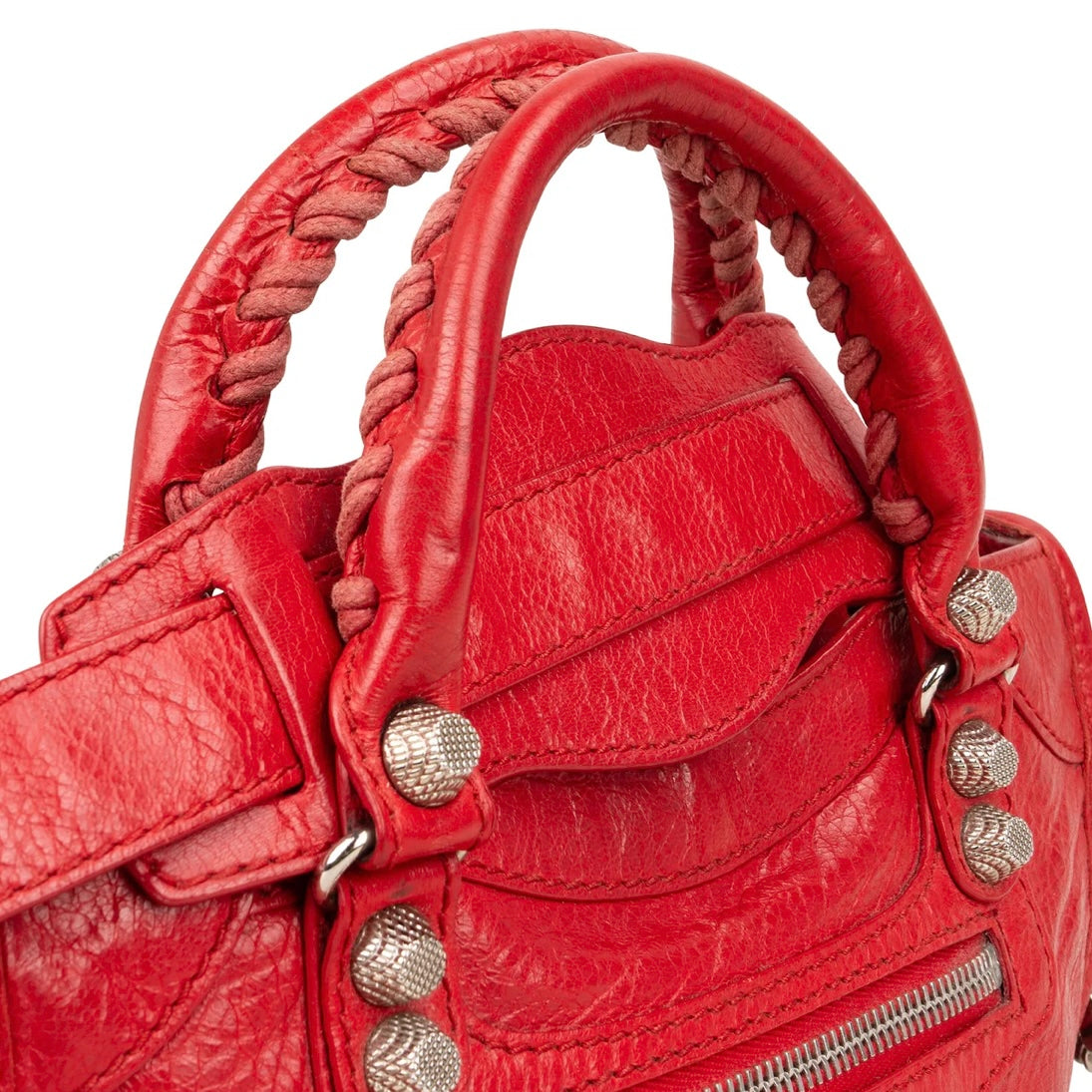 Balenciaga Red Leather Mini City Handbag