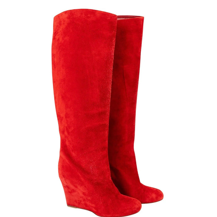 Christian Louboutin Red Suede Tuorloubi Flat Boots (38)