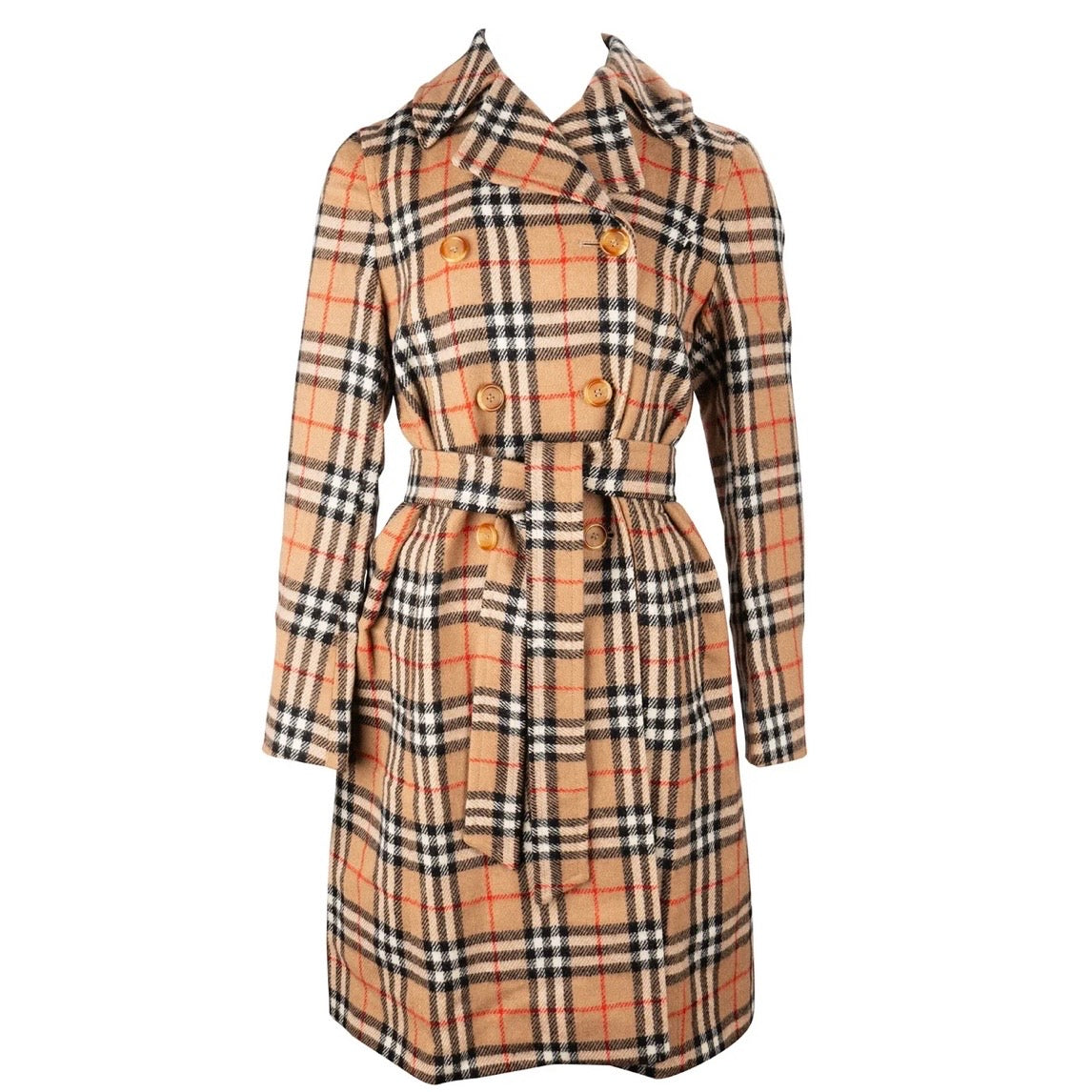 Burberry Beige Wool Nova Check Monogram Womens Trench Coat (L)