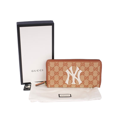 Gucci Blue Guccissima Leather NY Yankees Zip Wallet