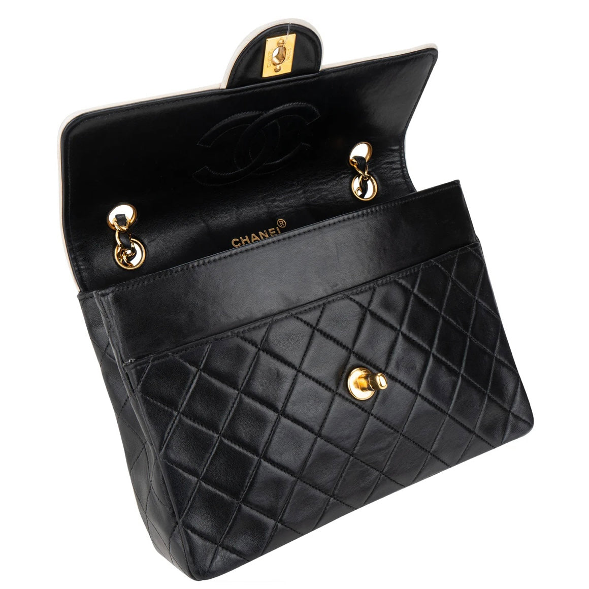 Chanel Quilted Lambskin 24K Gold Bicolor Single Flap Crossbody Bag