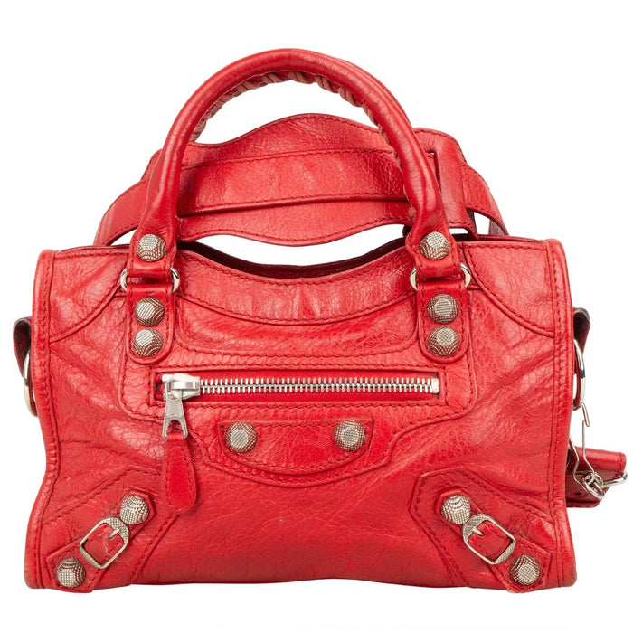 Balenciaga Red Leather Mini City Handbag