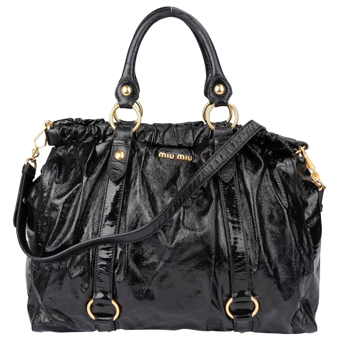Miu Miu Black Patent Leather City Handbag