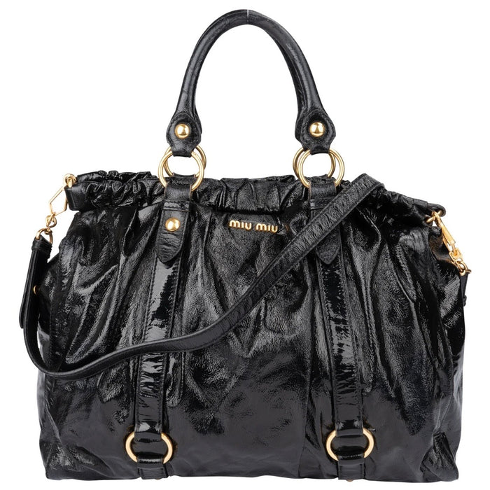 Miu Miu Black Patent Leather City Handbag