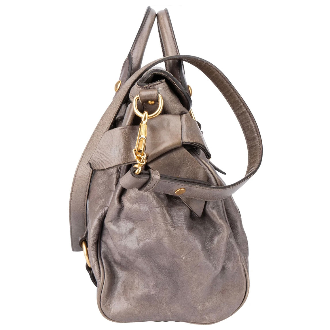 Miu Miu Grey Leather Lock Handbag