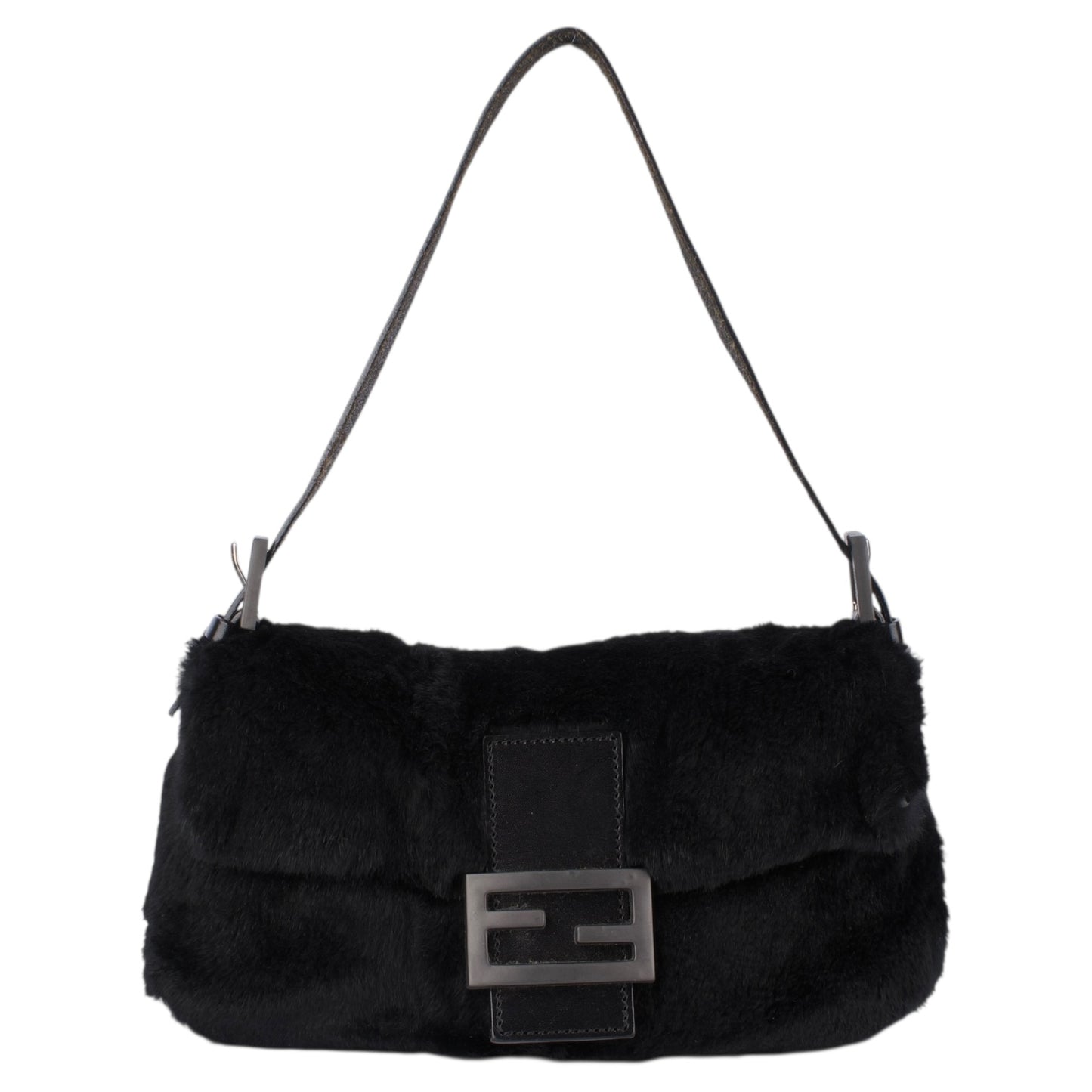Fendi Black Fur Baguette Handbag