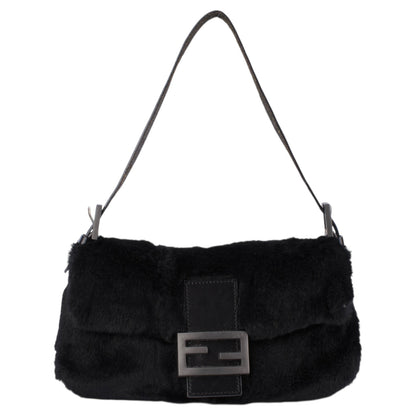 Fendi Black Fur Baguette Handbag