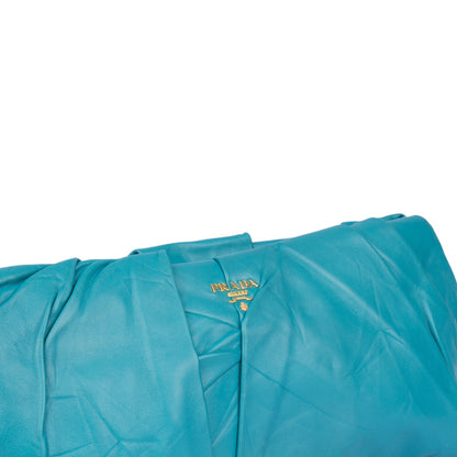 Prada Turquoise Pleated Satin Evening Clutch Bag