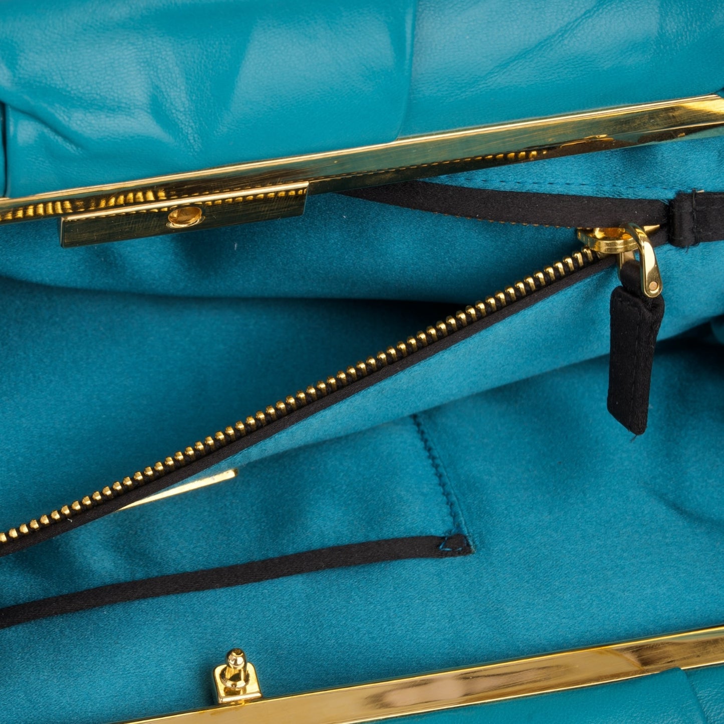 Prada Turquoise Pleated Satin Evening Clutch Bag