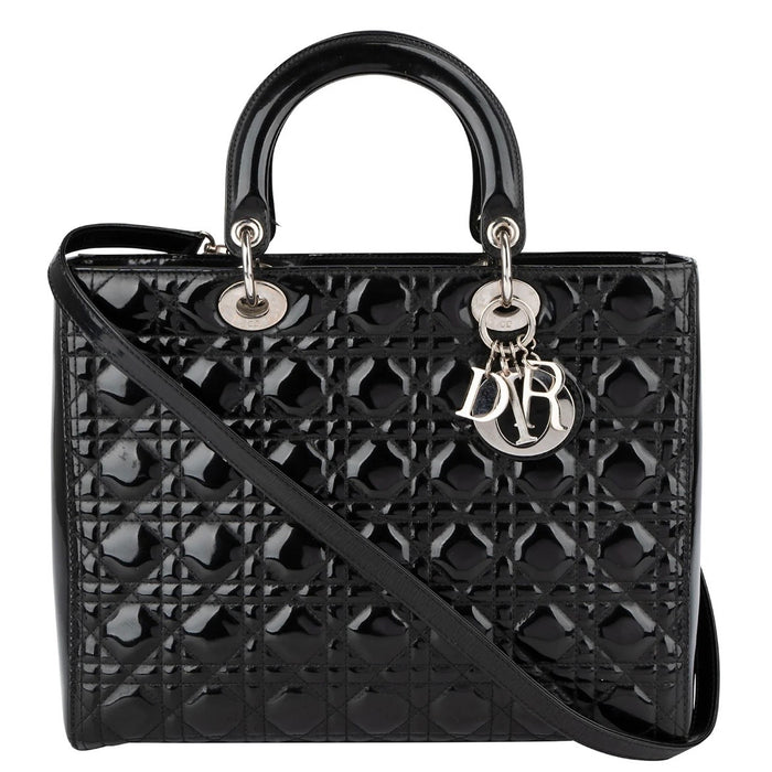 Christian Dior Patent Cannage Leather Large Lady Dior Handbag