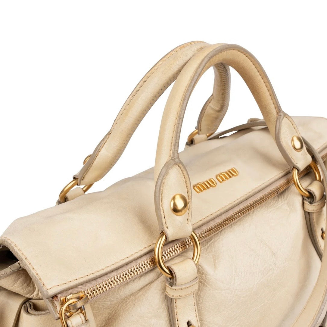 Miu Miu Vitello Lux Bow Satchel Crossbody Handbag