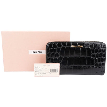 Miu Miu Crocodile Embossed Leather Zip Around Wallet