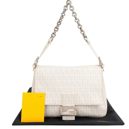 Fendi Zucchino Canvas Chain Baguette Mamma Shoulder Bag