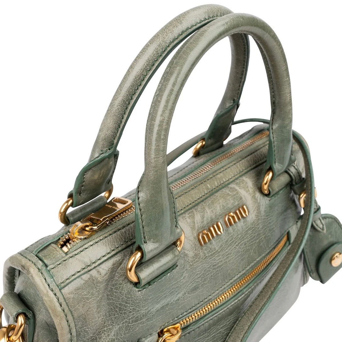 Miu Miu Vitello Shine Leather Mini Bauletto Handbag