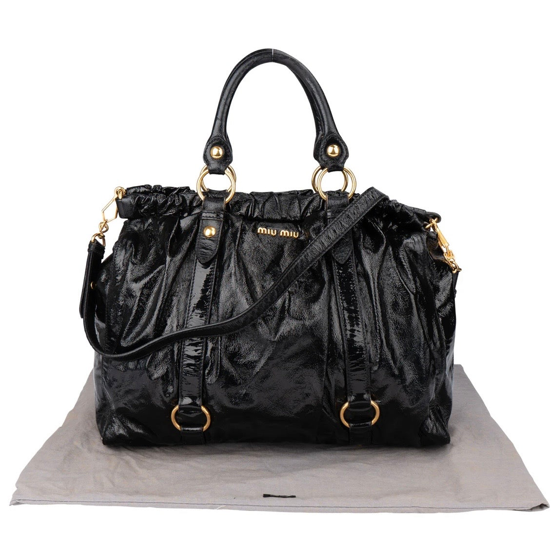 Miu Miu Black Patent Leather City Handbag