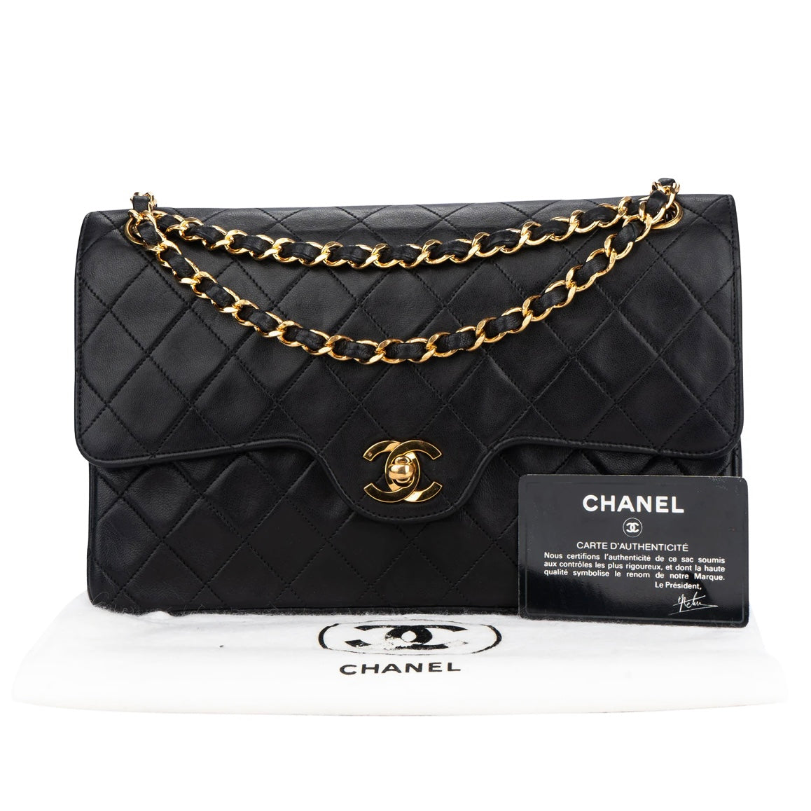 Chanel Quilted Lambskin 24K Gold Medium Double Flap Crossbody Bag