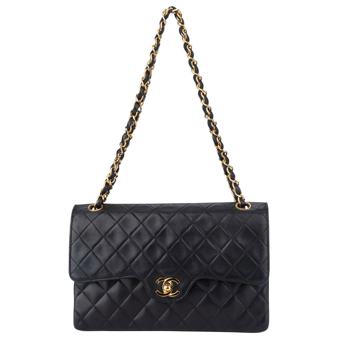Chanel Quilted Lambskin 24K Gold Double Flap Crossbody Bag