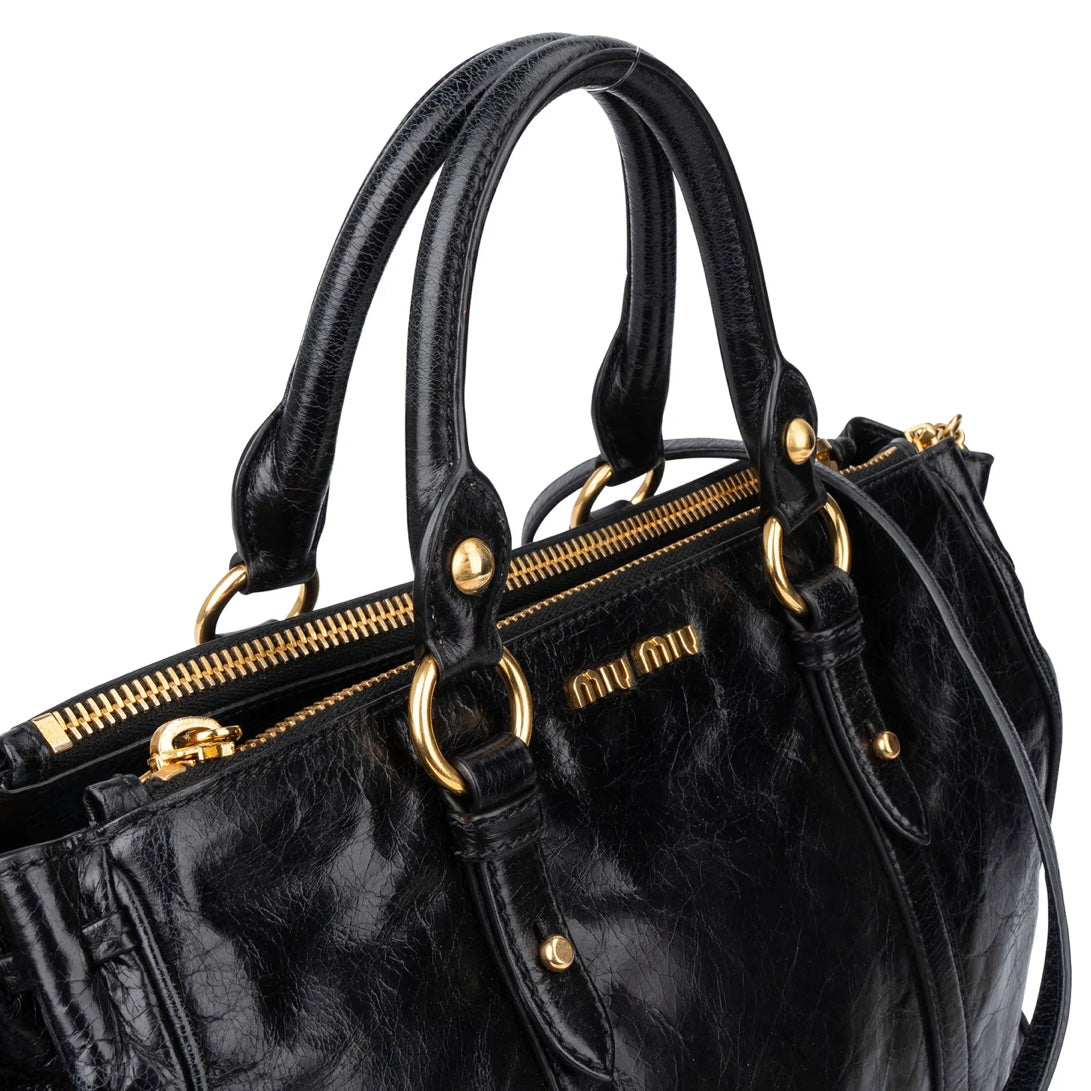 Miu Miu Black Leather City Handbag