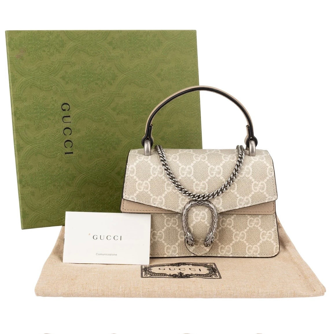 Gucci Monogram GG Supreme Dionysus Super Mini Top Handle Kelly Handbag