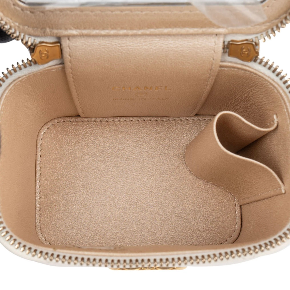 Chanel White Leather CC Mini Vanity Crossbody Bag