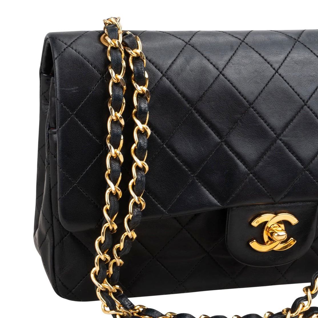 Chanel Quilted Lambskin 24K Gold Medium Double Flap Crossbody Bag