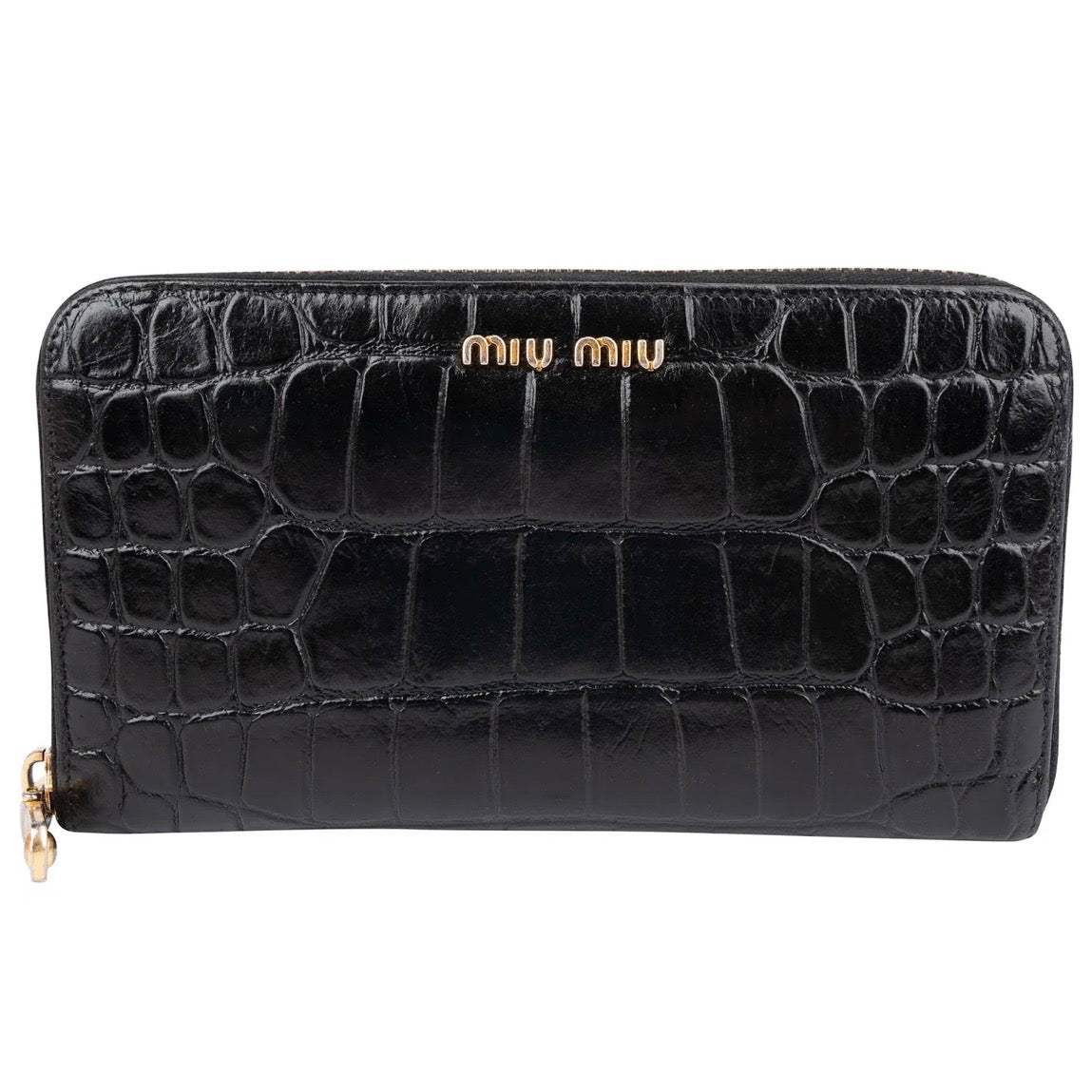Miu Miu Crocodile Embossed Leather Zip Around Wallet
