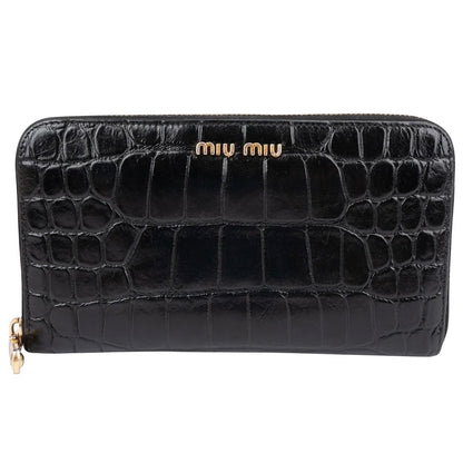 Miu Miu Crocodile Embossed Leather Zip Around Wallet