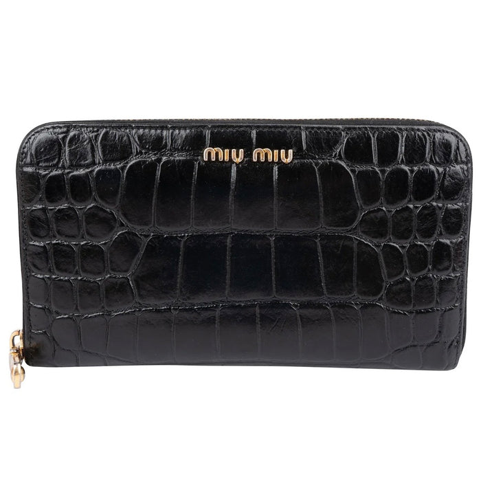 Miu Miu Crocodile Embossed Leather Zip Around Wallet