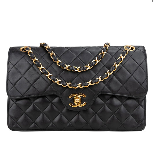 Chanel Quilted Lambskin 24K Gold Medium Double Flap Crossbody Bag