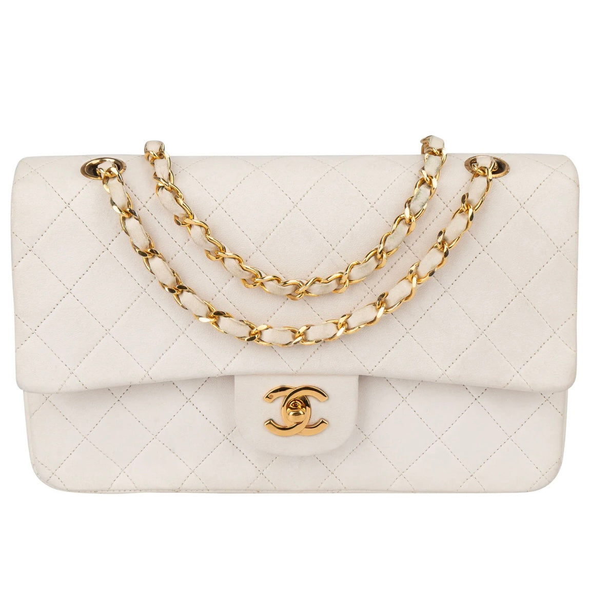 Chanel Quilted Lambskin 24K Gold Medium Double Flap Crossbody Bag