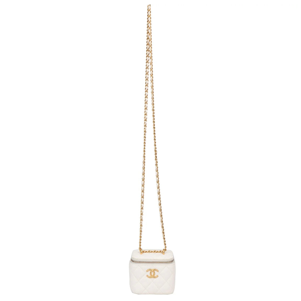 Chanel White Leather CC Mini Vanity Crossbody Bag