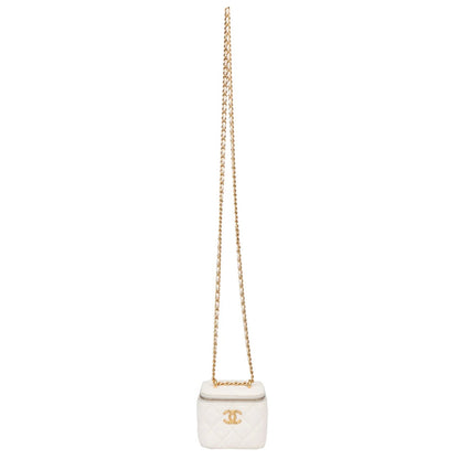 Chanel White Leather CC Mini Vanity Crossbody Bag