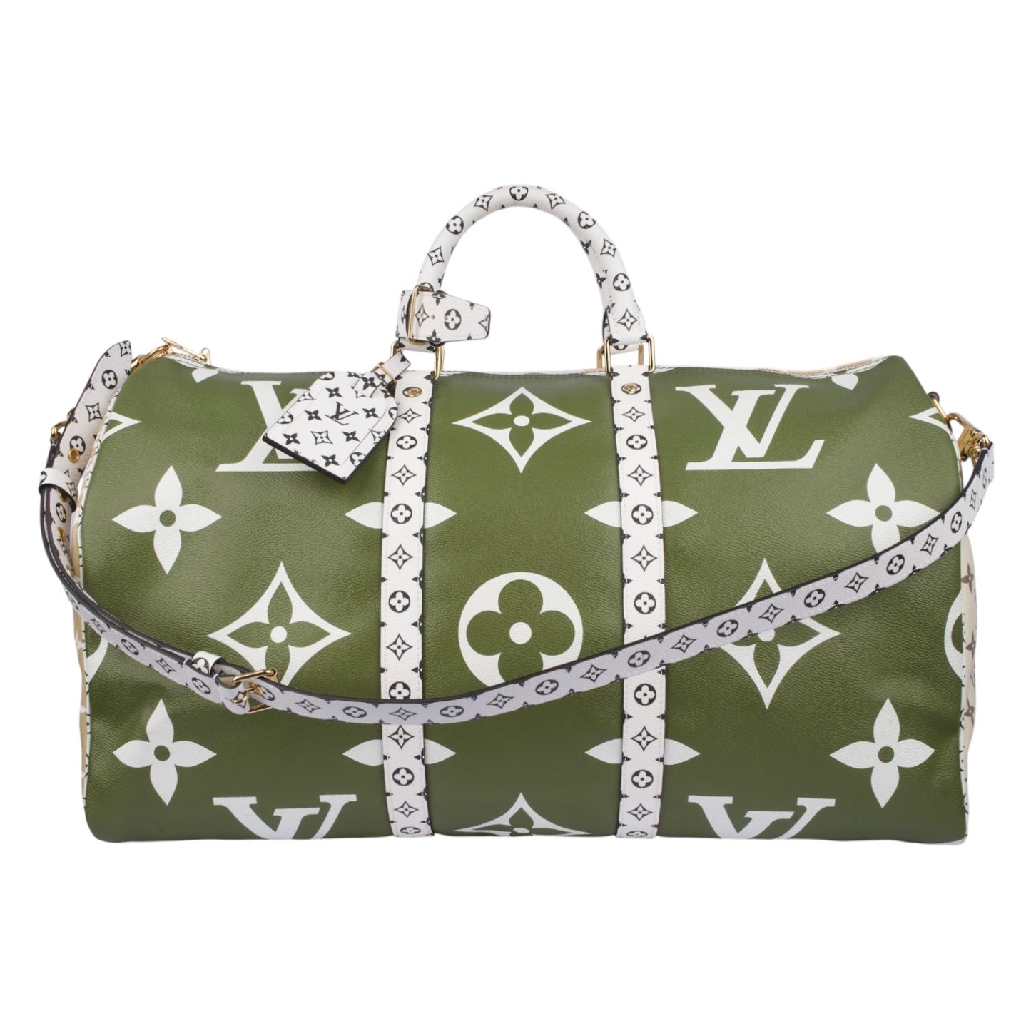 Louis Vuitton Khaki/White Limited Giant Monogram Keepall Bandouliere 50