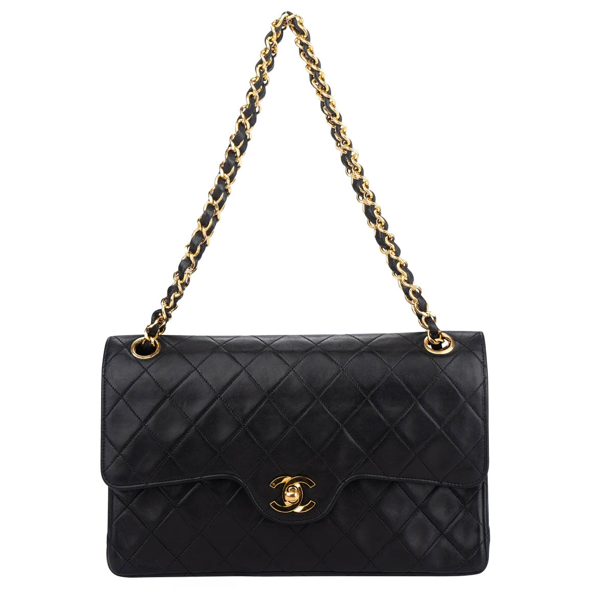 Chanel Quilted Lambskin 24K Gold Medium Double Flap Crossbody Bag