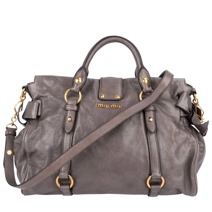 Miu Miu Vitello Lux Bow City Satchel Handbag