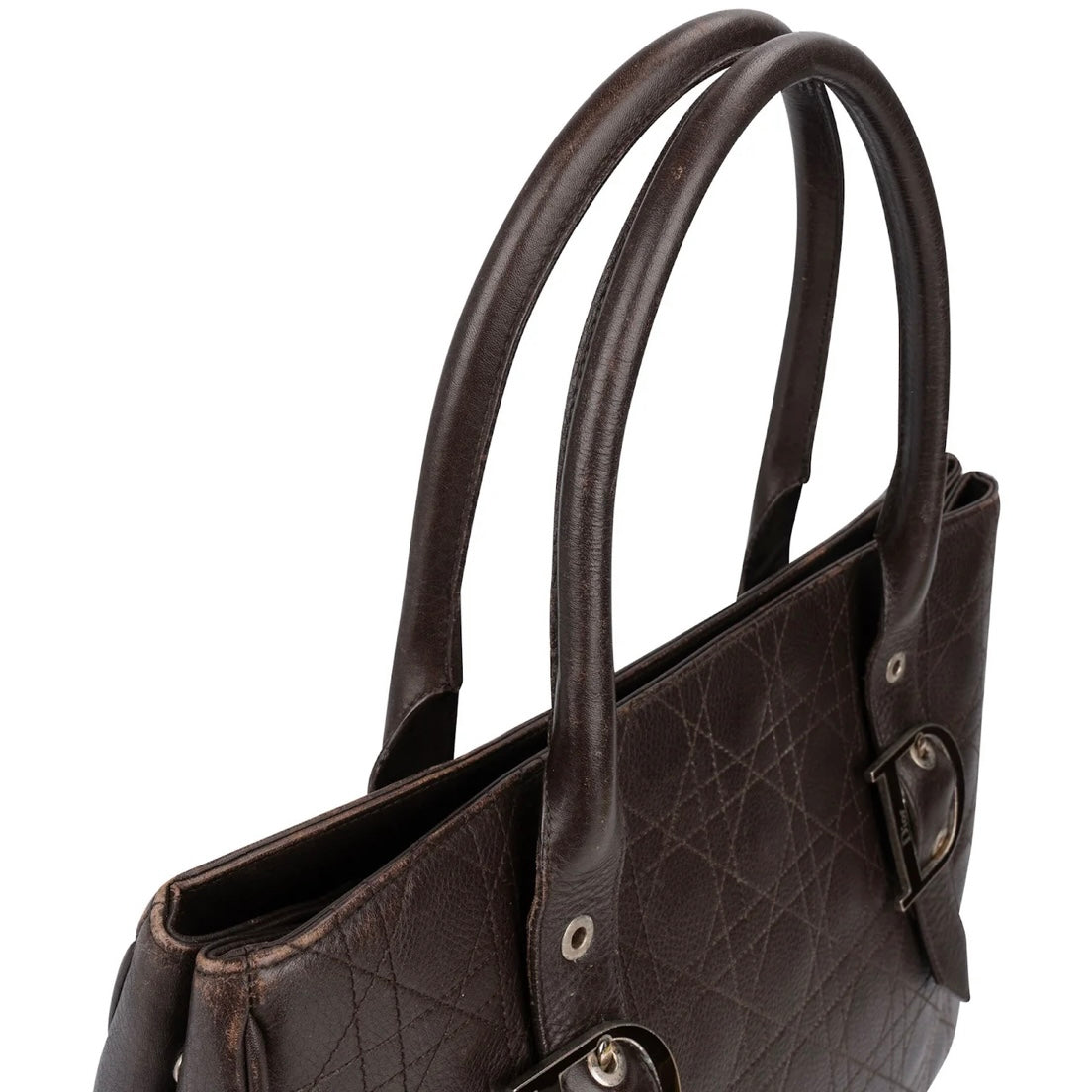 Christian Dior Quilted Cannage Leather D Buckle Shopping Tote Handbag