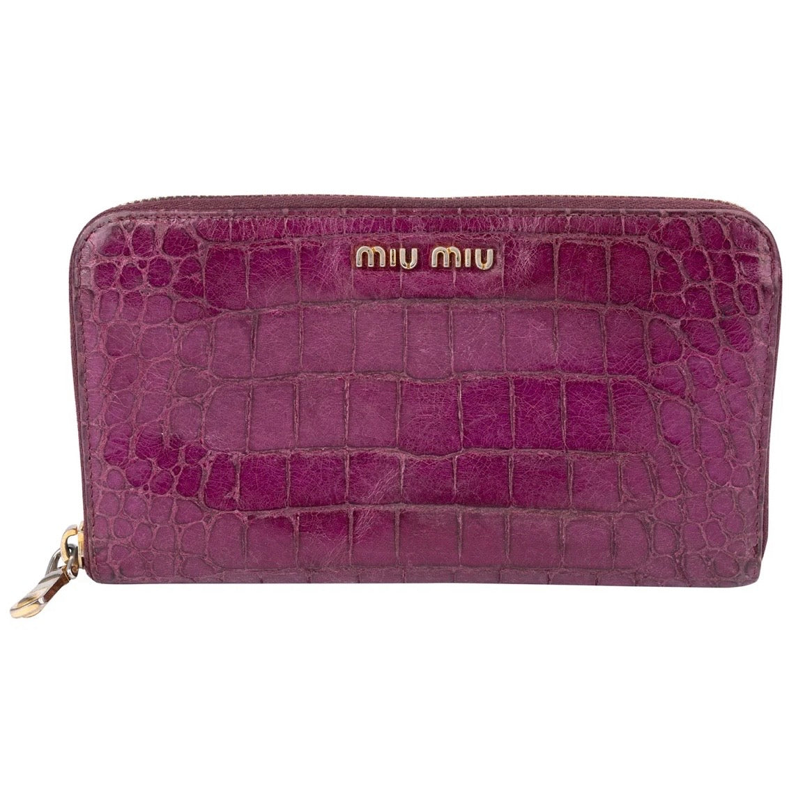 Miu Miu Crocodile Embossed Leather Zip Around Wallet
