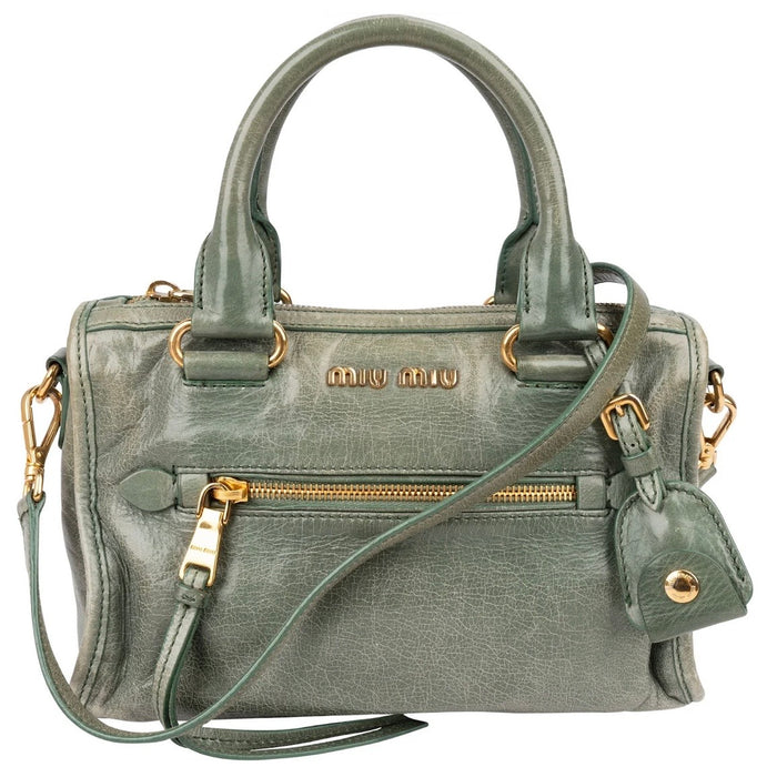 Miu Miu Vitello Shine Leather Mini Bauletto Handbag