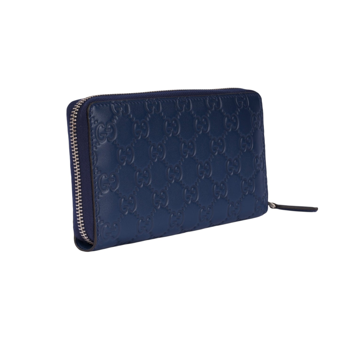 Gucci Blue Guccissima Leather NY Yankees Zip Wallet
