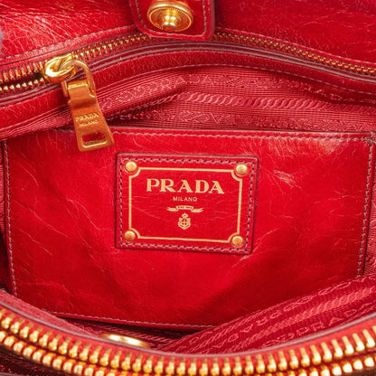 Prada Red Vitello Shine Leather Tote Handbag