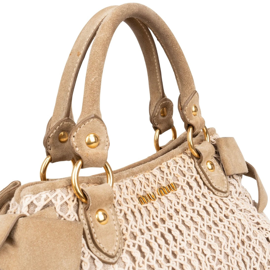 Miu Miu Suede and Crochet Bow City Handbag