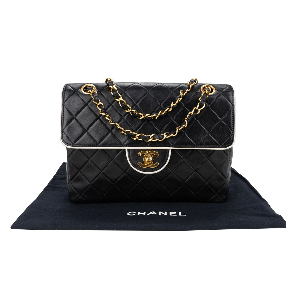 Chanel Quilted Lambskin 24K Gold Bicolor Single Flap Crossbody Bag