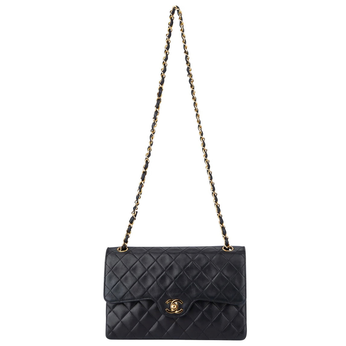 Chanel Quilted Lambskin 24K Gold Double Flap Crossbody Bag