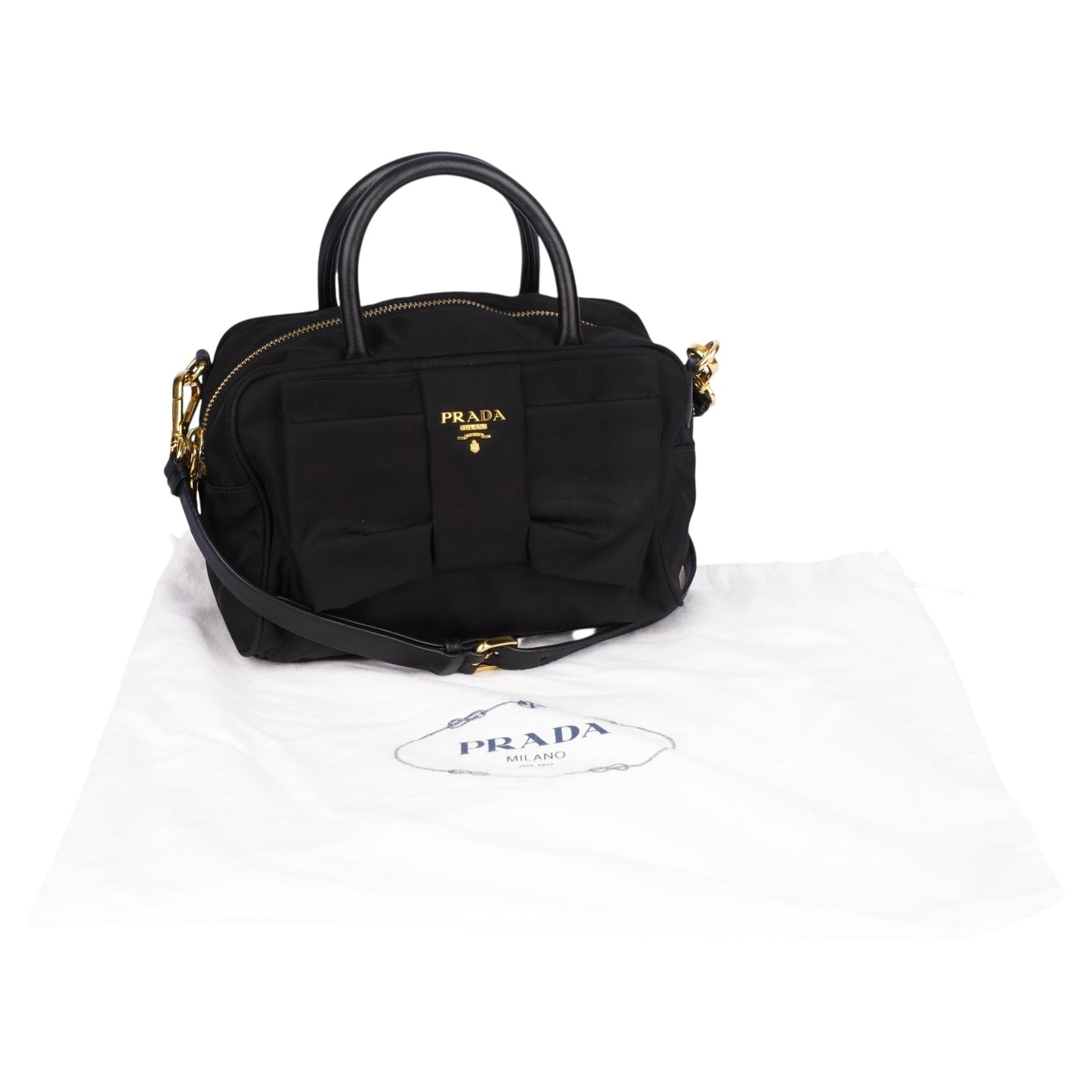 Prada Black Tessuto Fiocco Nylon Bow Detail Bag